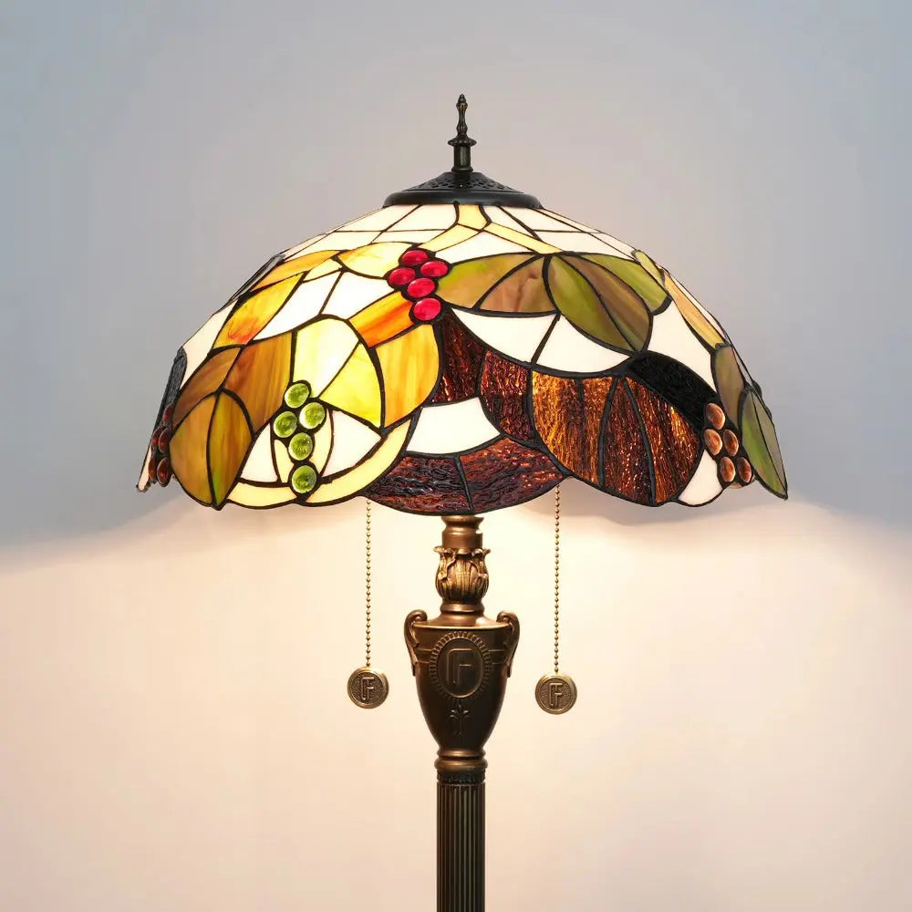 Dia40cm Stained Glass Brown Grape Lampshade Tiffany Floor Lamps for Living Room - CTL