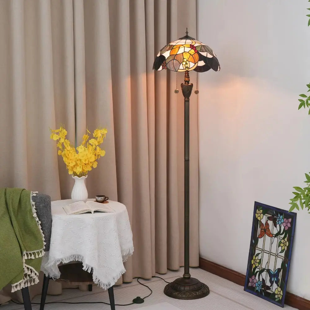 Dia40cm Stained Glass Brown Grape Lampshade Tiffany Floor Lamps for Living Room - CTL