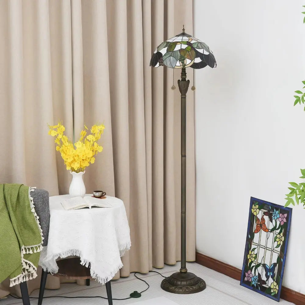 Dia40cm Stained Glass Brown Grape Lampshade Tiffany Floor Lamps for Living Room - CTL