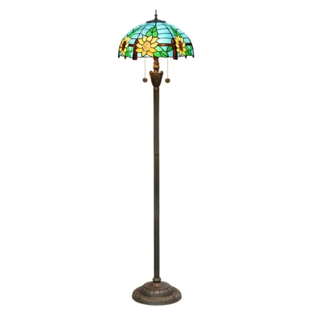Dia40cm Stained Glass Floor Lamp Blue Sunflower Lampshade Tiffany Standard Lamp - CTL