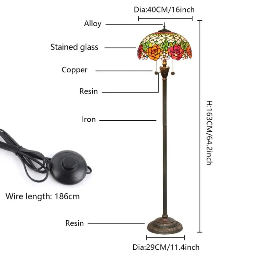 Dia40cm Stained Glass Gorgeous Rose Lampshade Tiffany Style Floor Lamps for Sale - CTL