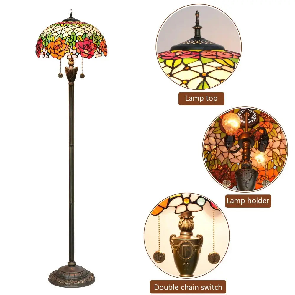 Dia40cm Stained Glass Gorgeous Rose Lampshade Tiffany Style Floor Lamps for Sale - CTL