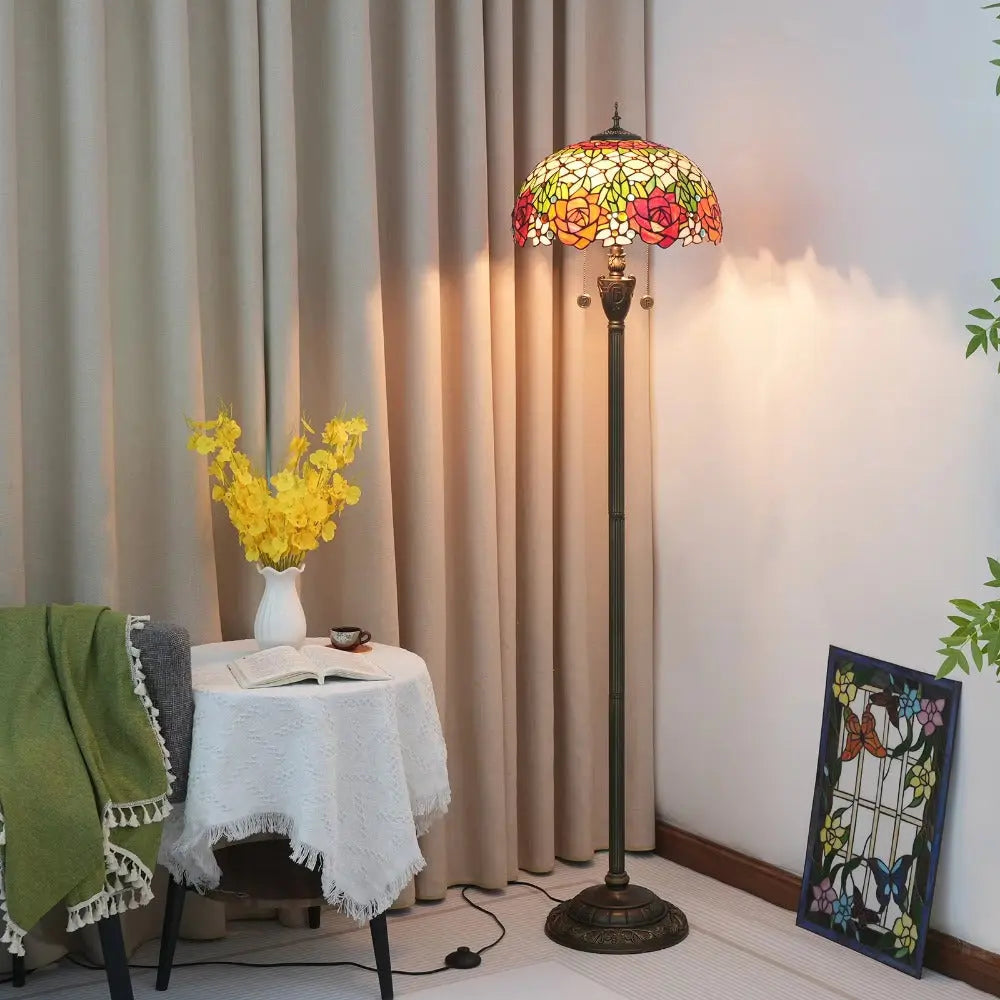 Dia40cm Stained Glass Gorgeous Rose Lampshade Tiffany Style Floor Lamps for Sale - CTL