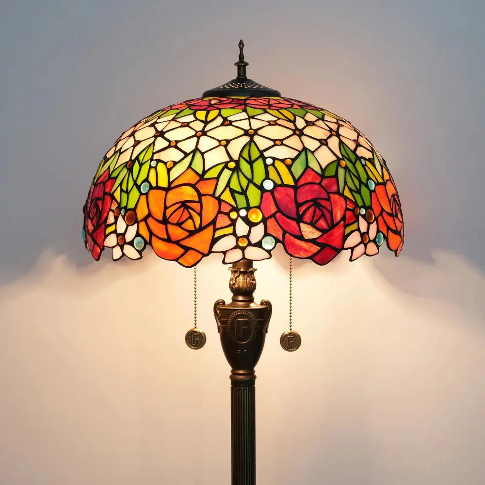Dia40cm Stained Glass Gorgeous Rose Lampshade Tiffany Style Floor Lamps for Sale - CTL