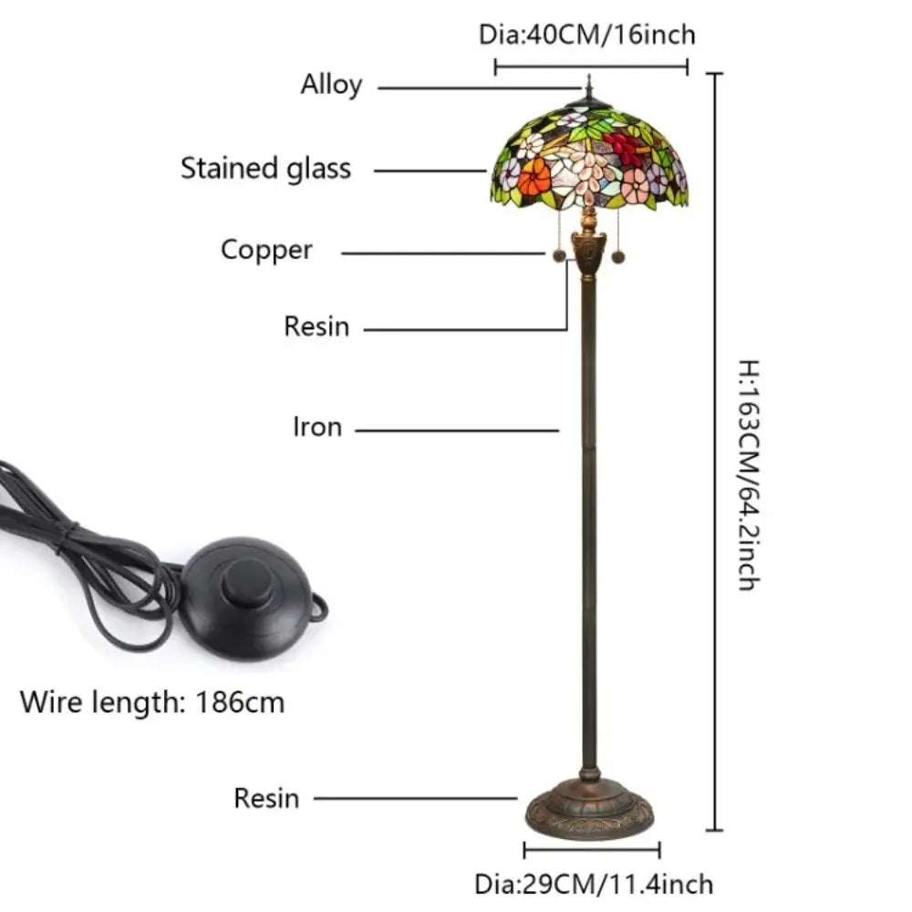 Dia40cm Stained Glass Grape Flower Lampshade Tiffany Style Standing Lamp - CTL