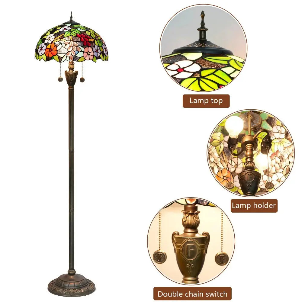Dia40cm Stained Glass Grape Flower Lampshade Tiffany Style Standing Lamp - CTL