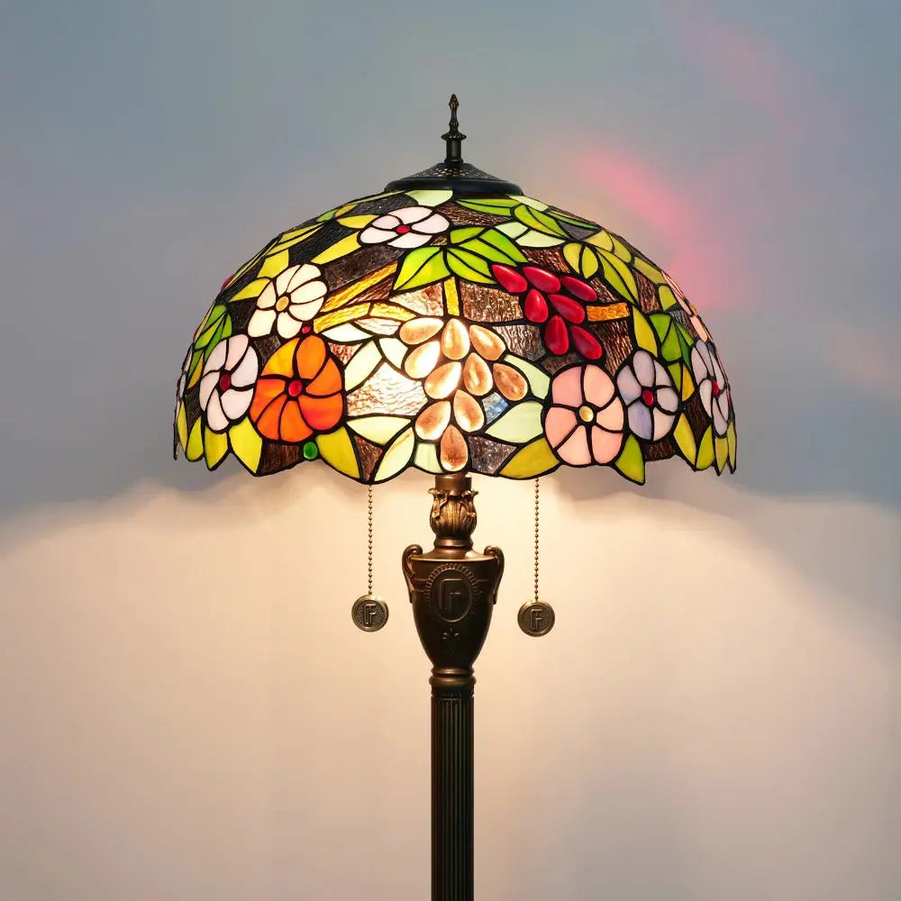 Dia40cm Stained Glass Grape Flower Lampshade Tiffany Style Standing Lamp - CTL