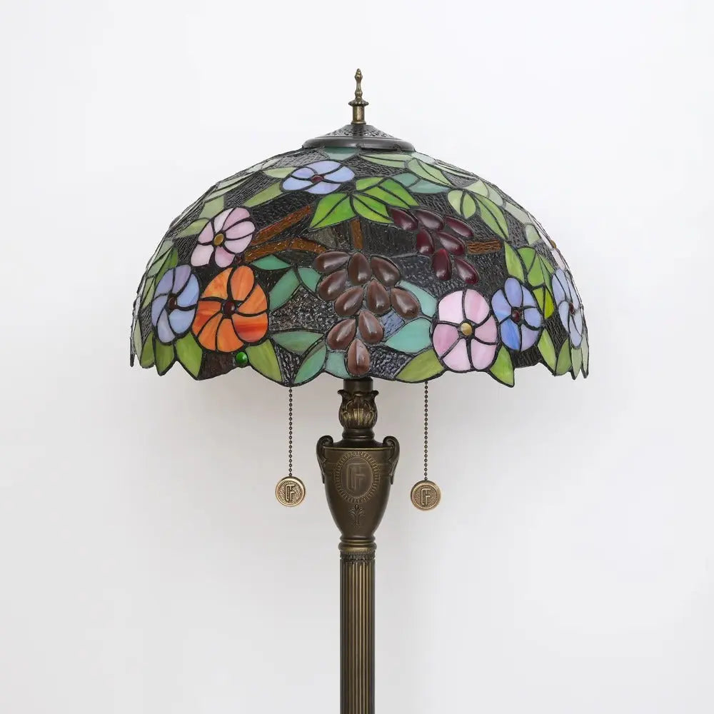 Dia40cm Stained Glass Grape Flower Lampshade Tiffany Style Standing Lamp - CTL
