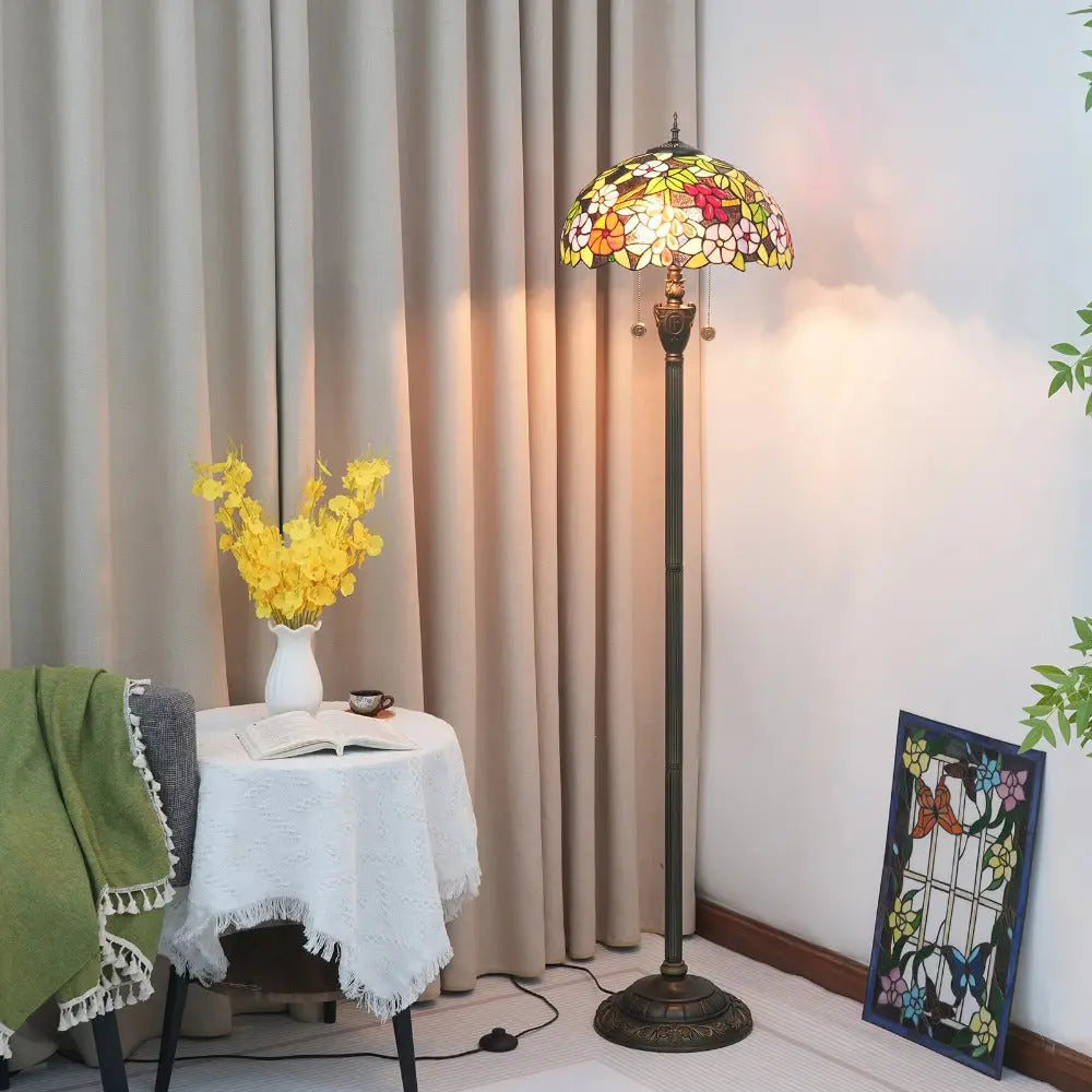 Dia40cm Stained Glass Grape Flower Lampshade Tiffany Style Standing Lamp - CTL