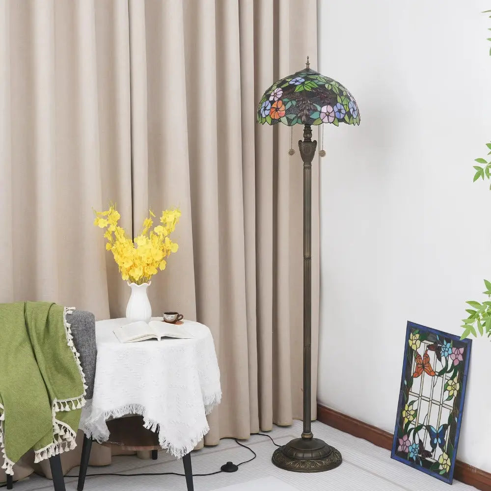 Dia40cm Stained Glass Grape Flower Lampshade Tiffany Style Standing Lamp - CTL
