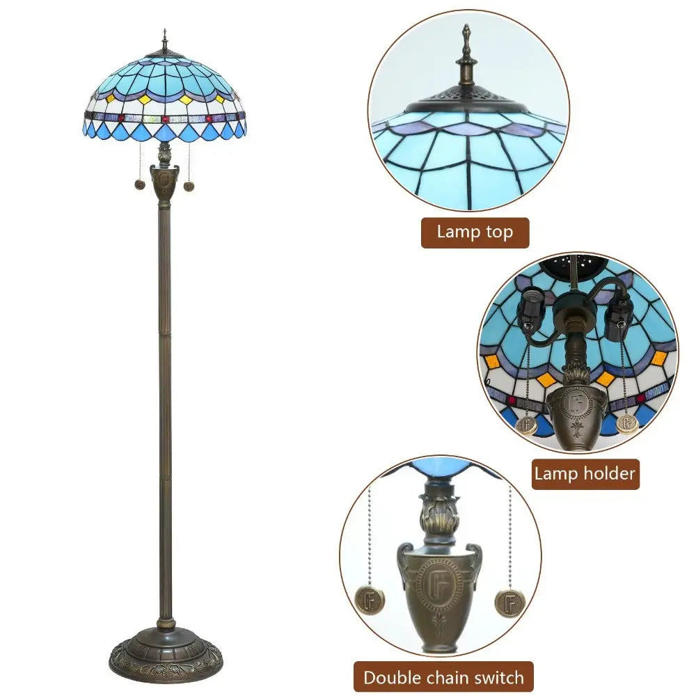 Dia40cm Stained Glass Mediterranean Sea Lampshade Blue Tiffany Floor Lamp - CTL