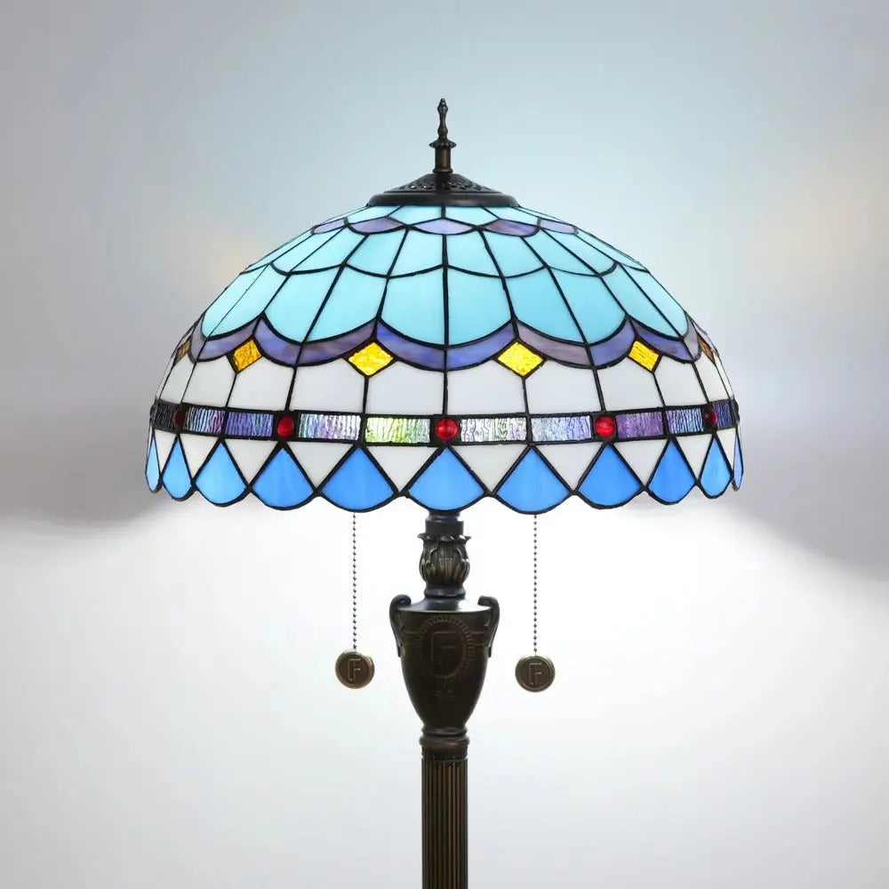 Dia40cm Stained Glass Mediterranean Sea Lampshade Blue Tiffany Floor Lamp - CTL