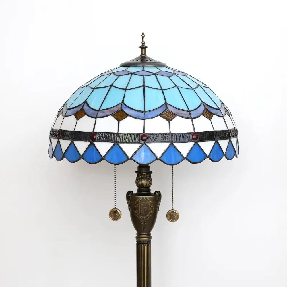 Dia40cm Stained Glass Mediterranean Sea Lampshade Blue Tiffany Floor Lamp - CTL