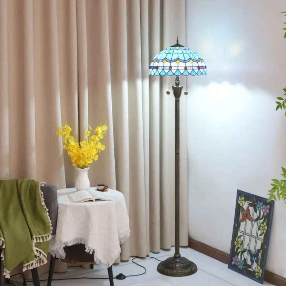Dia40cm Stained Glass Mediterranean Sea Lampshade Blue Tiffany Floor Lamp - CTL