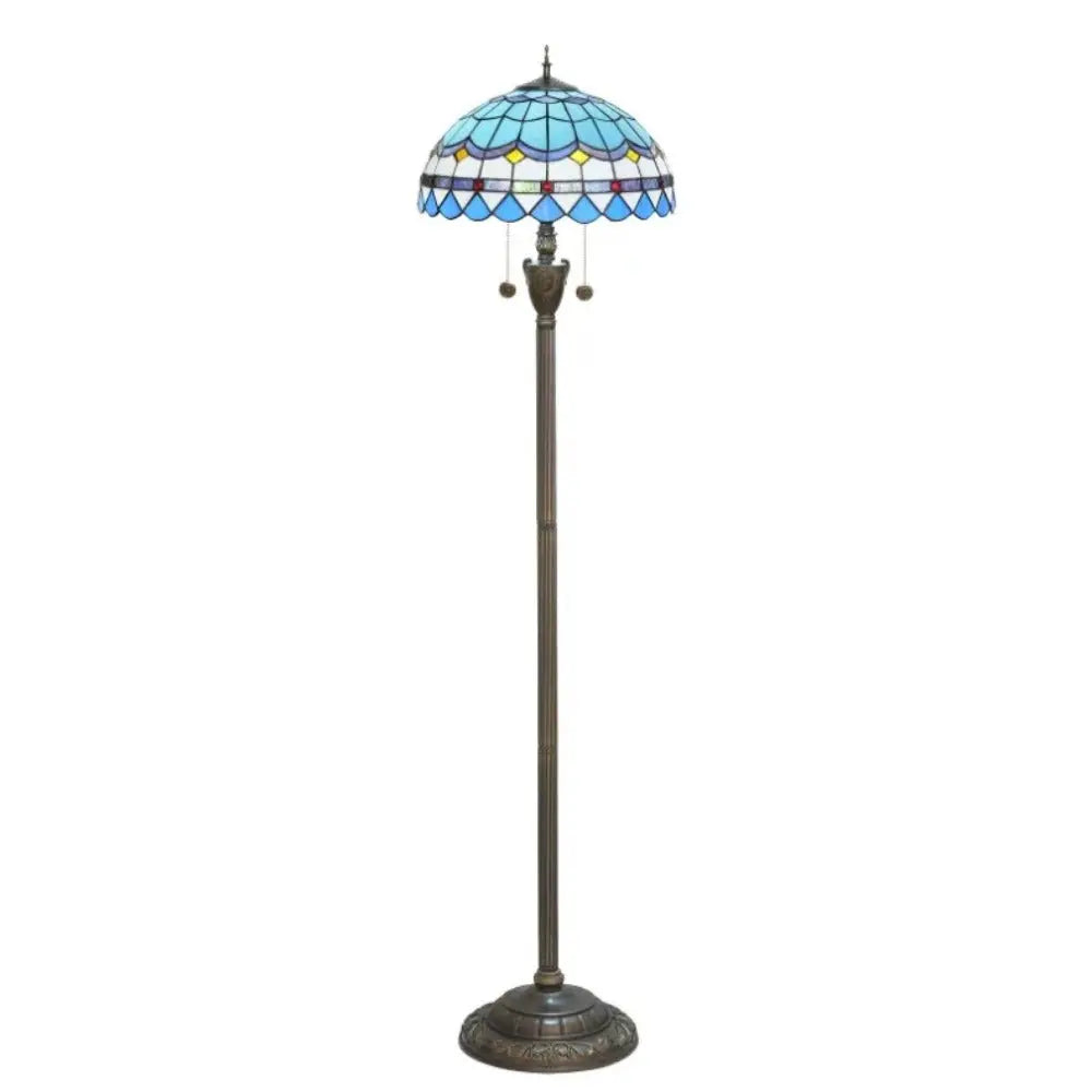 Dia40cm Stained Glass Mediterranean Sea Lampshade Blue Tiffany Floor Lamp - CTL
