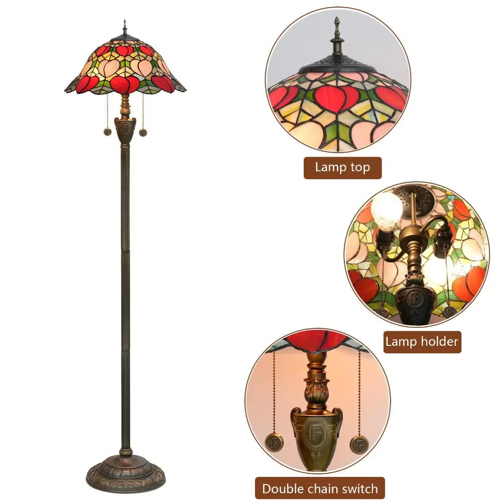 Dia40cm Pink Peach Art Lampshade Tiffany Stained Glass Floor Lamp - CTL