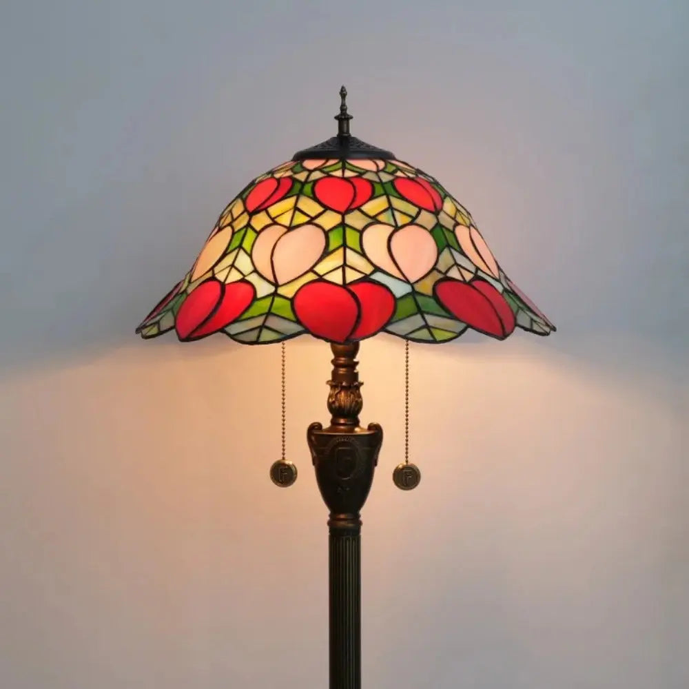Dia40cm Pink Peach Art Lampshade Tiffany Stained Glass Floor Lamp - CTL