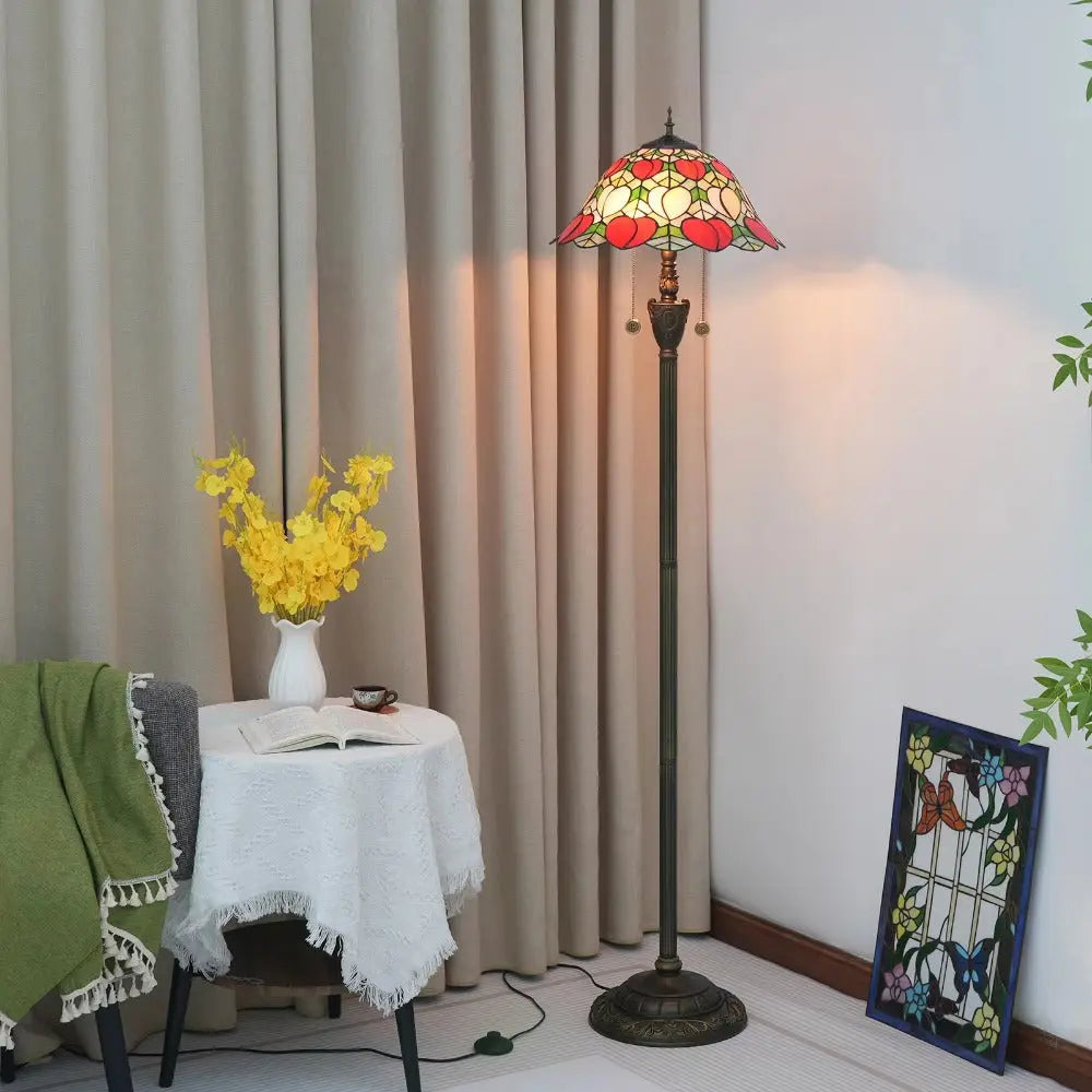 Dia40cm Pink Peach Art Lampshade Tiffany Stained Glass Floor Lamp - CTL