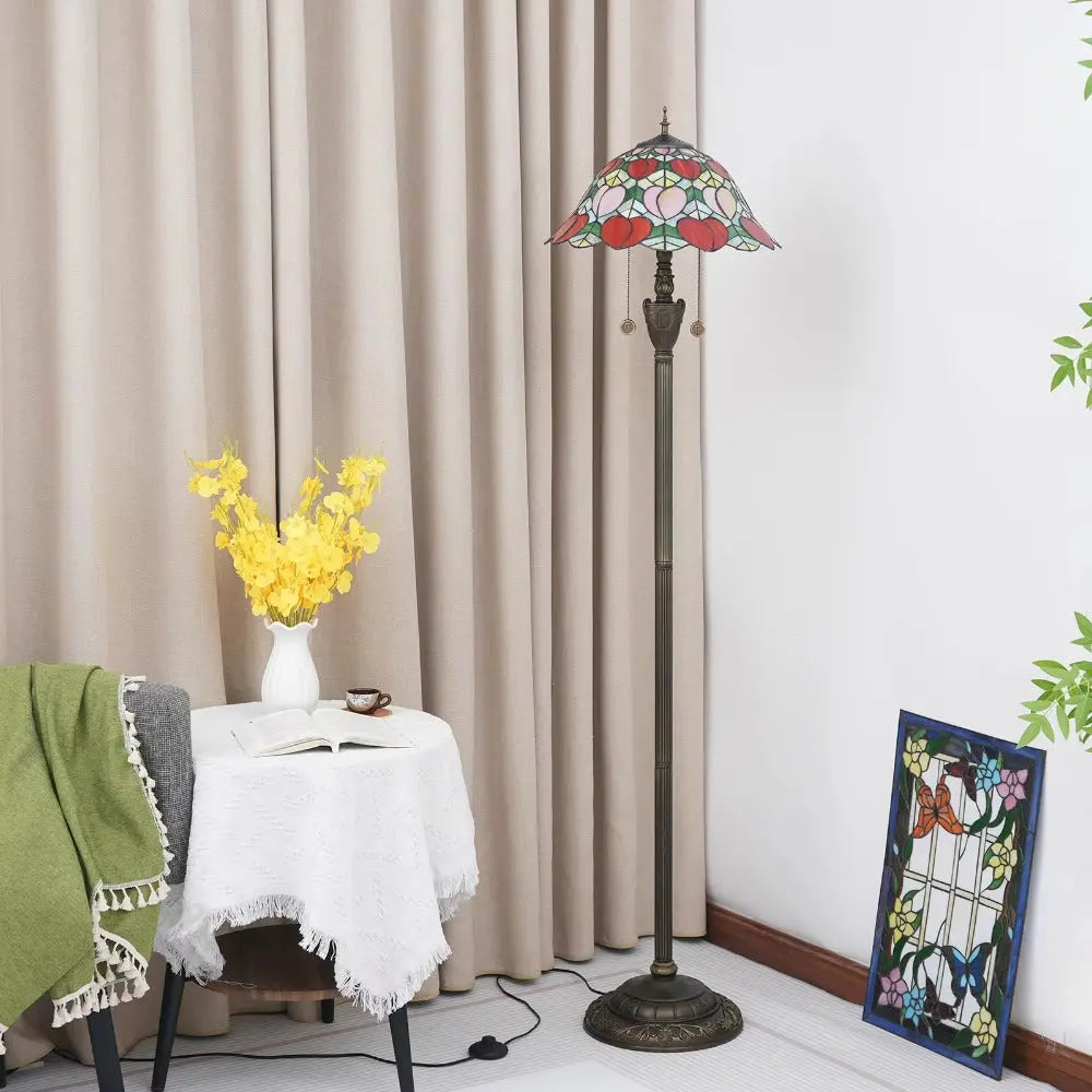 Dia40cm Pink Peach Art Lampshade Tiffany Stained Glass Floor Lamp - CTL