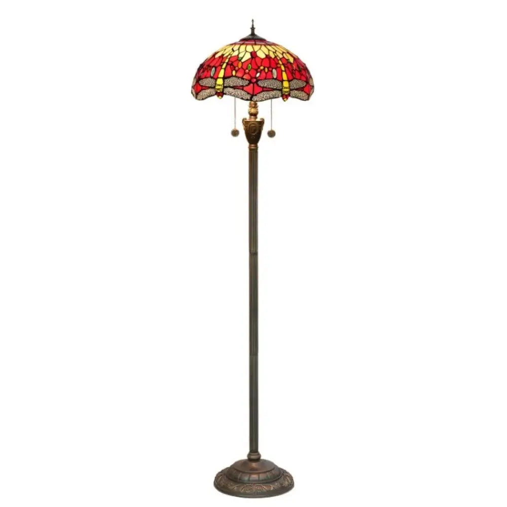 Dia40cm Stained Glass Red Dragonfly Art Lampshade Luxury Tiffany Standing Lamp - CTL