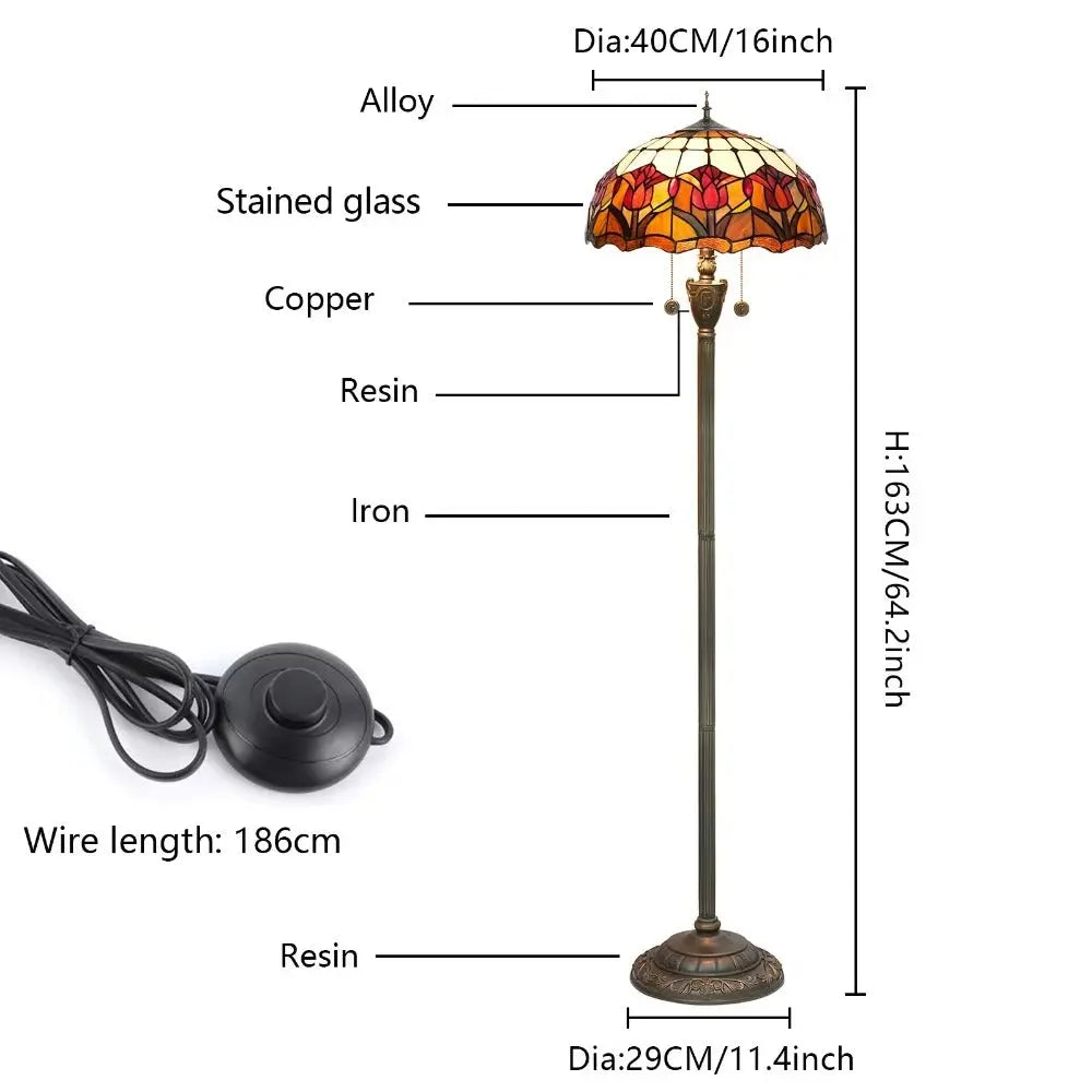 Dia40cm Red Tulip Art Lampshade Tiffany Stained Glass Floor Lamp - CTL