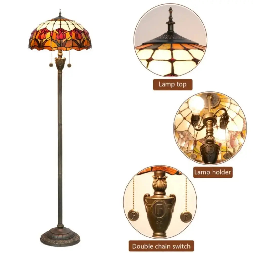 Dia40cm Red Tulip Art Lampshade Tiffany Stained Glass Floor Lamp - CTL