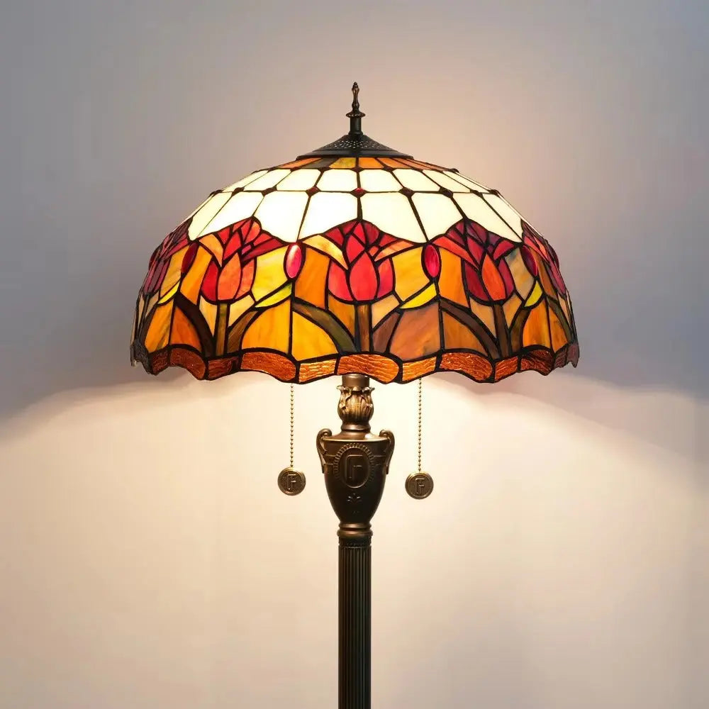 Dia40cm Red Tulip Art Lampshade Tiffany Stained Glass Floor Lamp - CTL