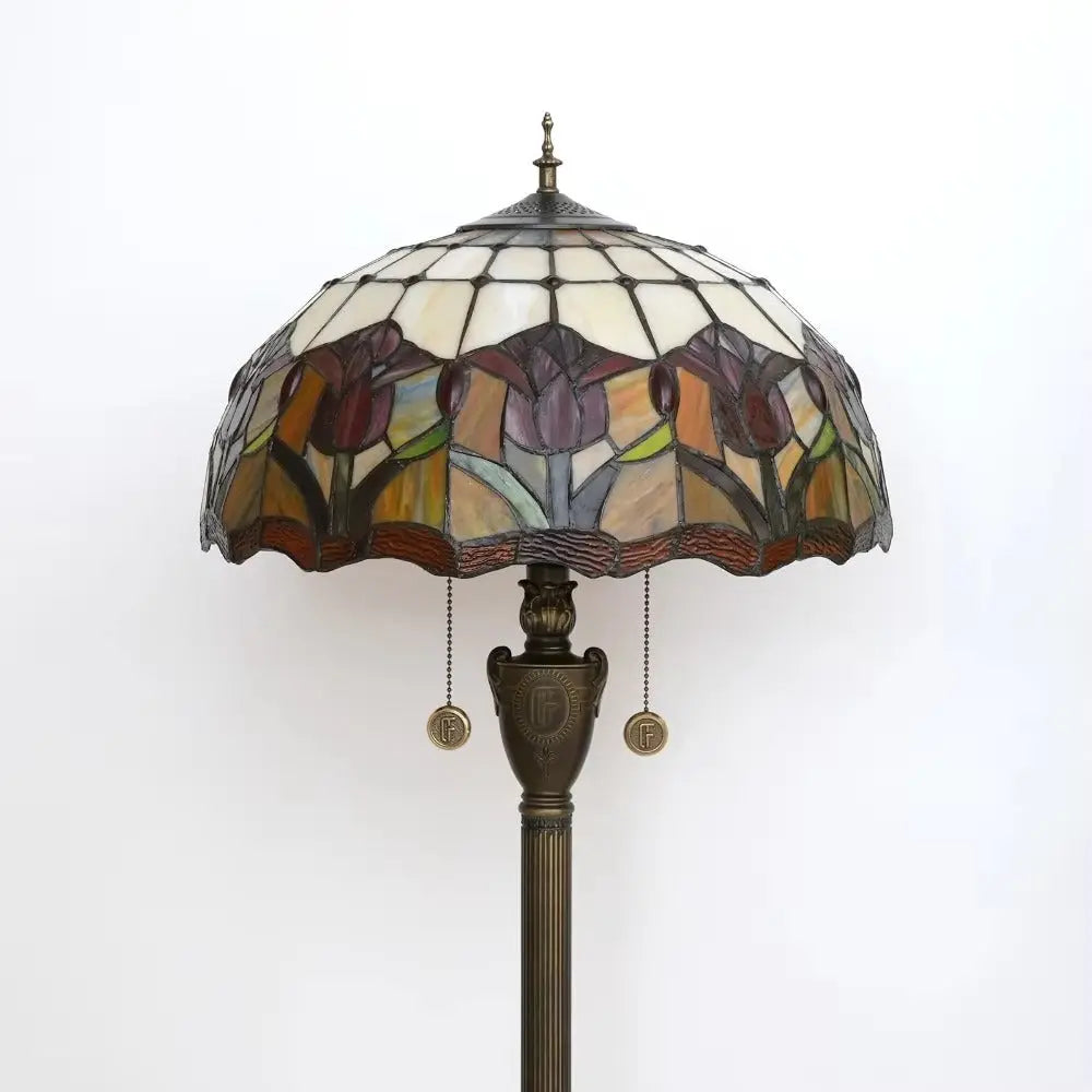Dia40cm Red Tulip Art Lampshade Tiffany Stained Glass Floor Lamp - CTL
