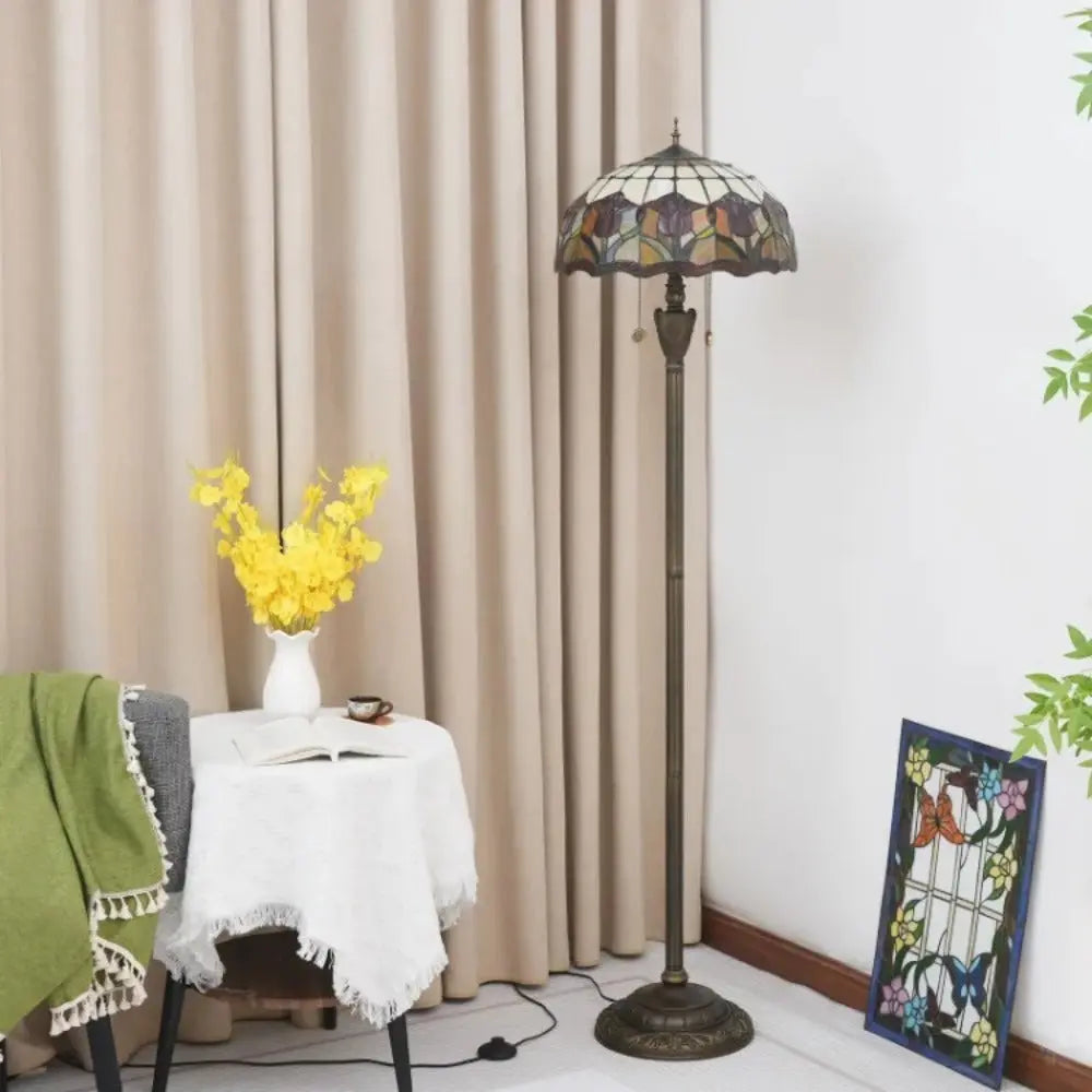Dia40cm Red Tulip Art Lampshade Tiffany Stained Glass Floor Lamp - CTL