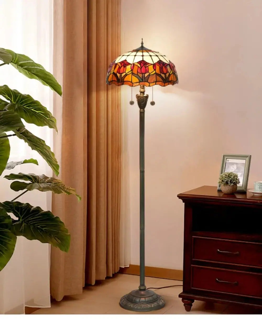 Dia40cm Red Tulip Art Lampshade Tiffany Stained Glass Floor Lamp - CTL
