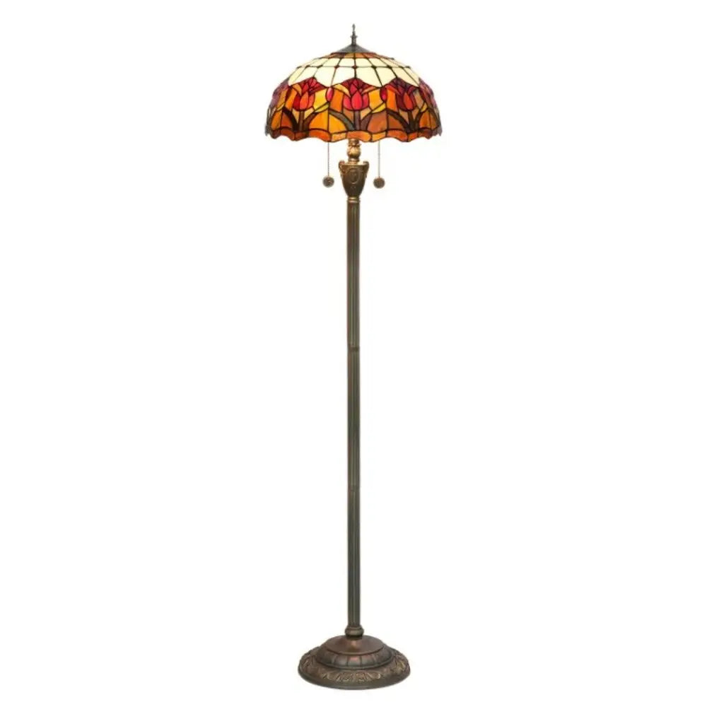 Dia40cm Red Tulip Art Lampshade Tiffany Stained Glass Floor Lamp - CTL