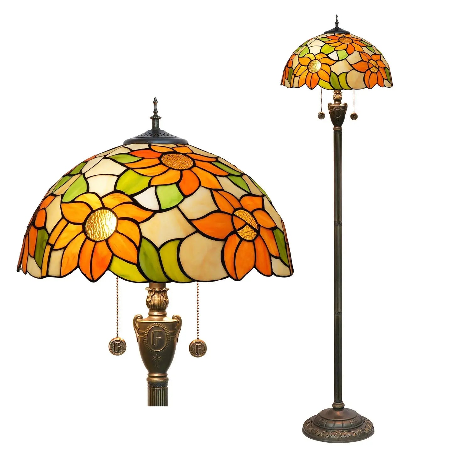 Dia40cm Sunflower Tiffany Lamp Lampshade Vintage Stained Glass Floor Lamps - CTL