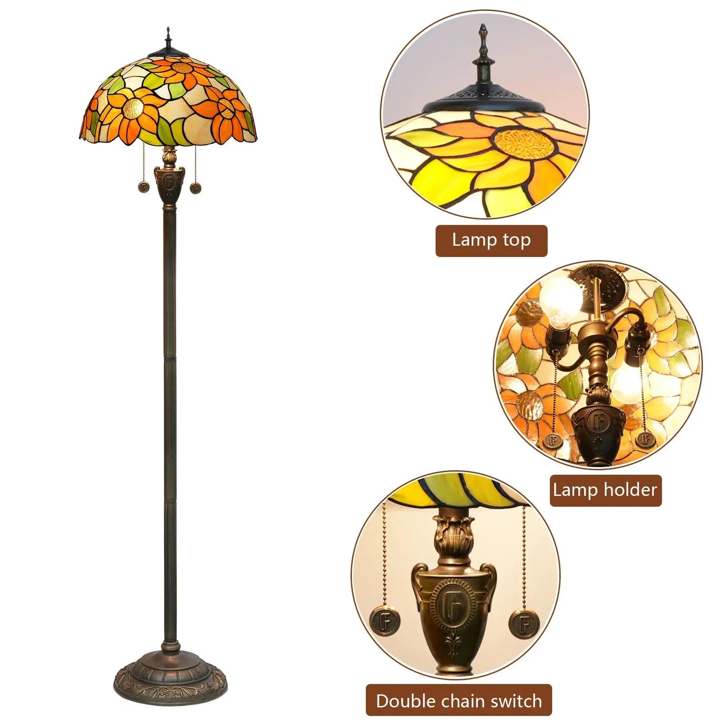 Dia40cm Sunflower Tiffany Lamp Lampshade Vintage Stained Glass Floor Lamps - CTL