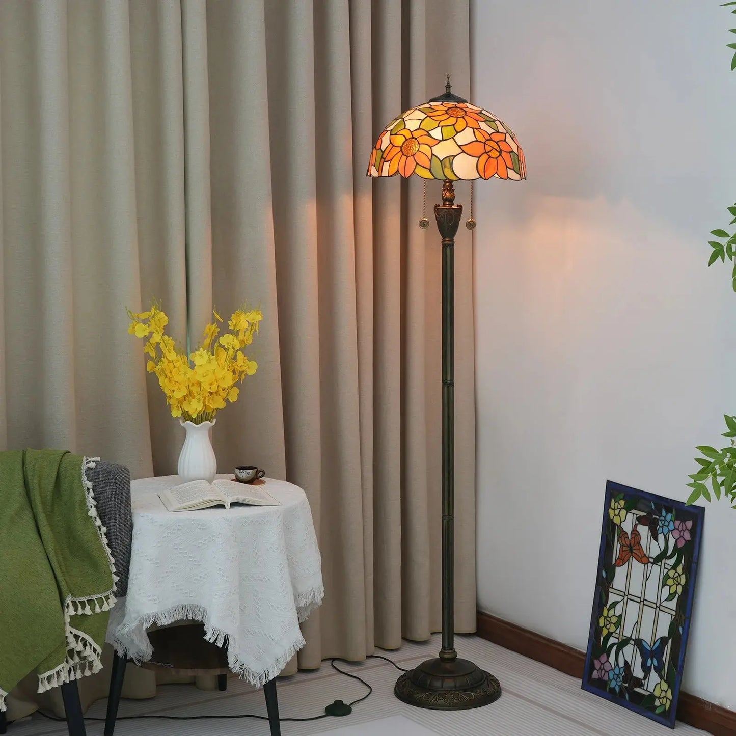 Dia40cm Sunflower Tiffany Lamp Lampshade Vintage Stained Glass Floor Lamps - CTL