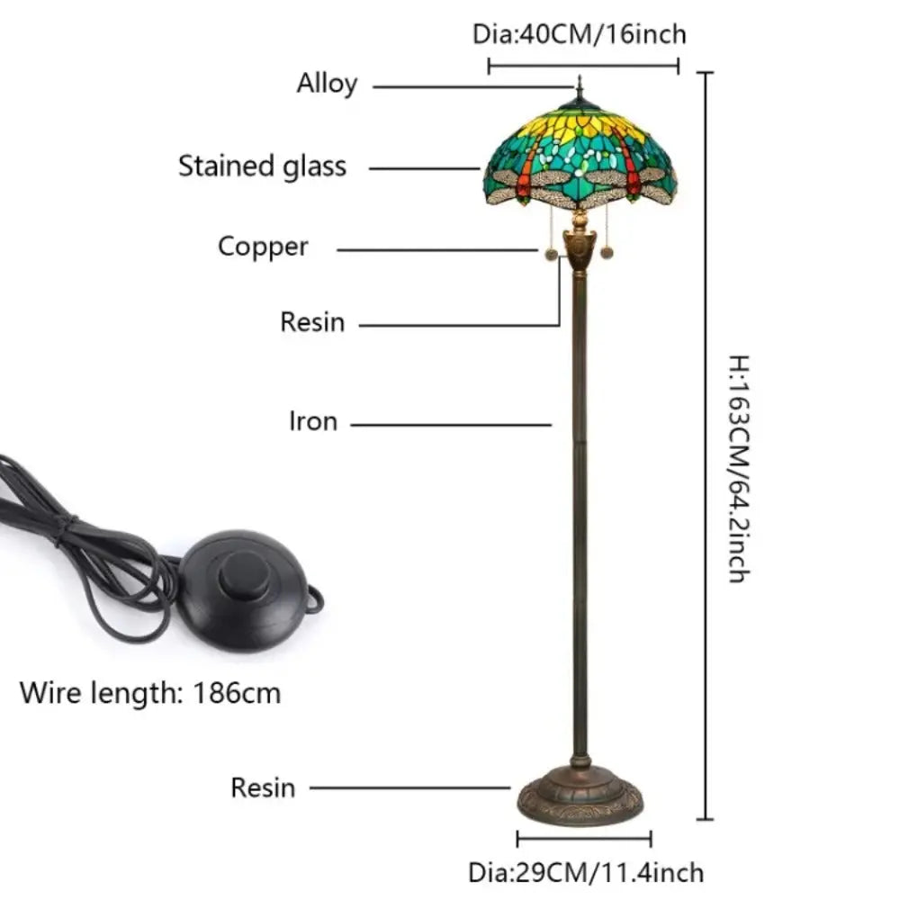 Dia40cm Tiffany Green Dragonfly Lampshade Antique Stained Glass Floor Lamps - CTL