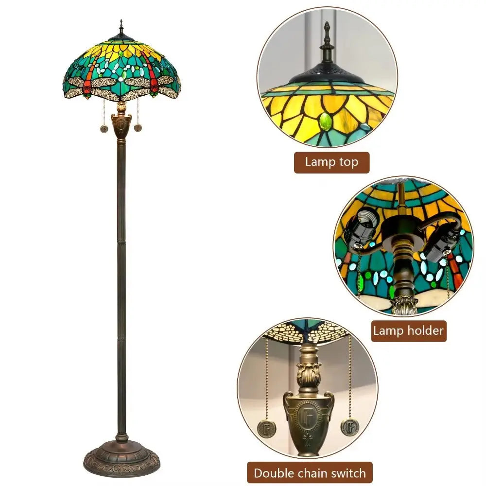 Dia40cm Tiffany Green Dragonfly Lampshade Antique Stained Glass Floor Lamps - CTL