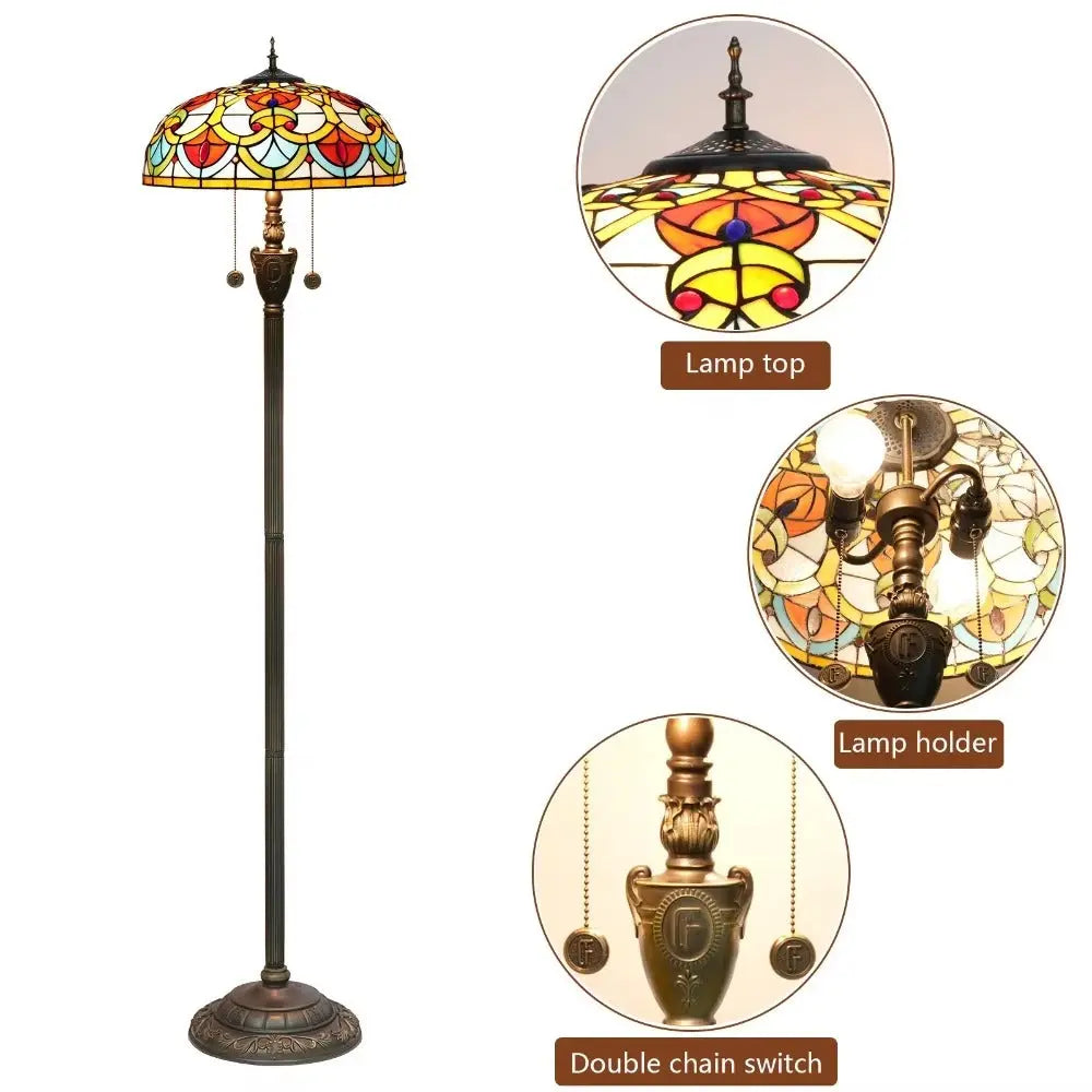 Dia40cm Tiffany Peach Heart Beads Lampshade Stained Glass Floor Lamp - CTL