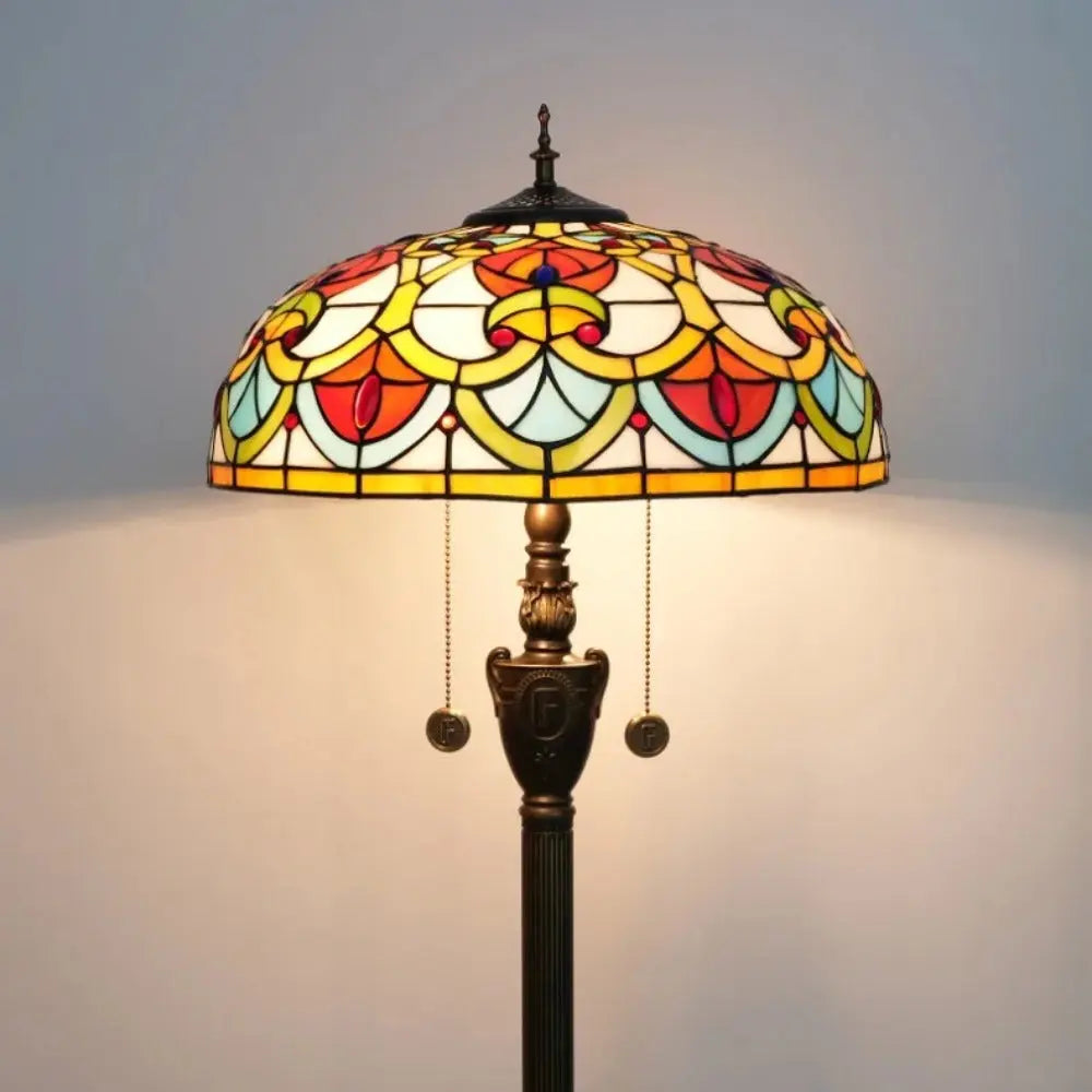 Dia40cm Tiffany Peach Heart Beads Lampshade Stained Glass Floor Lamp - CTL
