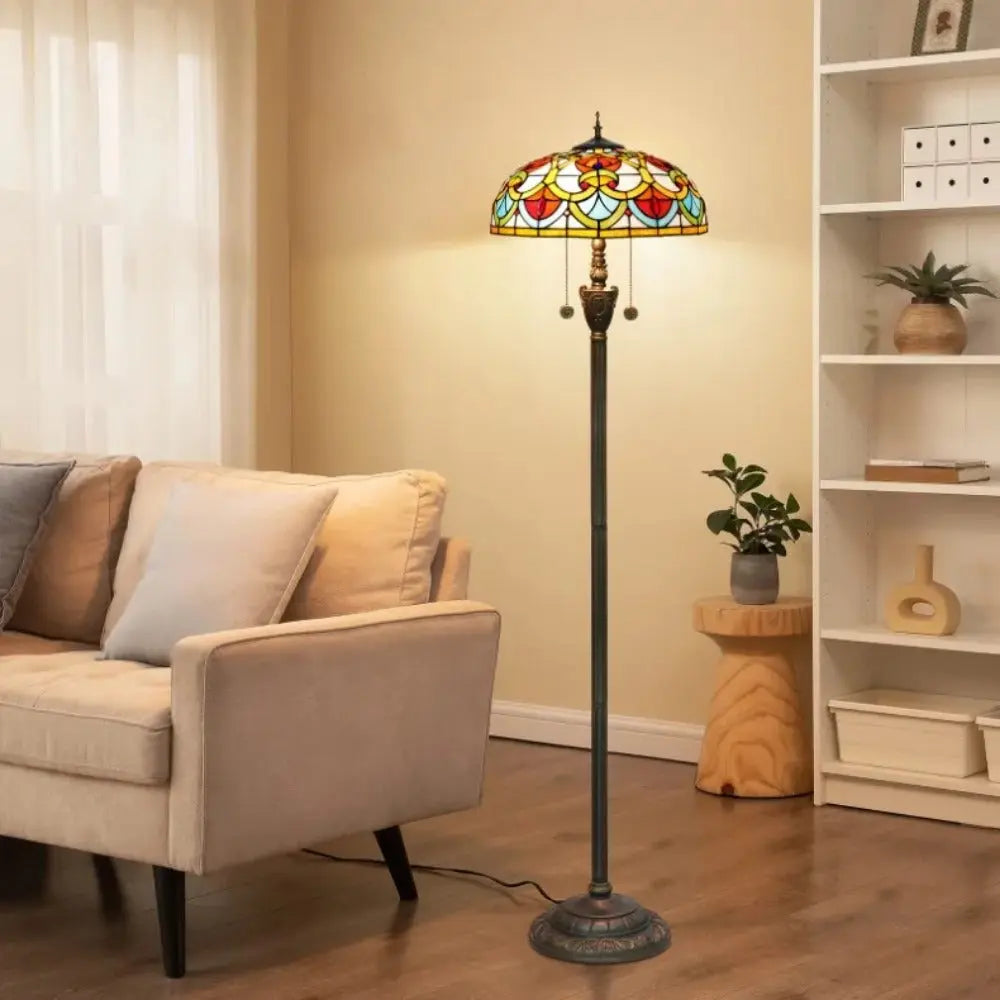 Dia40cm Tiffany Peach Heart Beads Lampshade Stained Glass Floor Lamp - CTL
