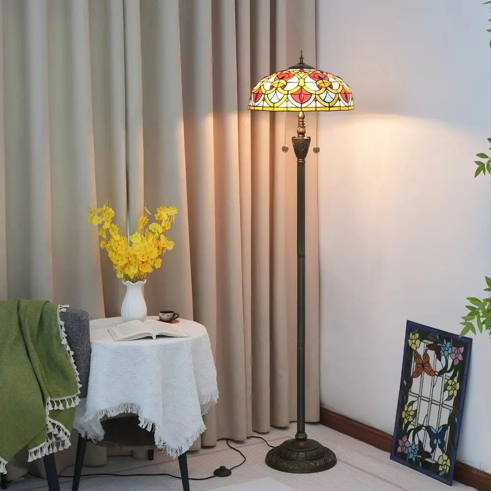 Dia40cm Tiffany Peach Heart Beads Lampshade Stained Glass Floor Lamp - CTL