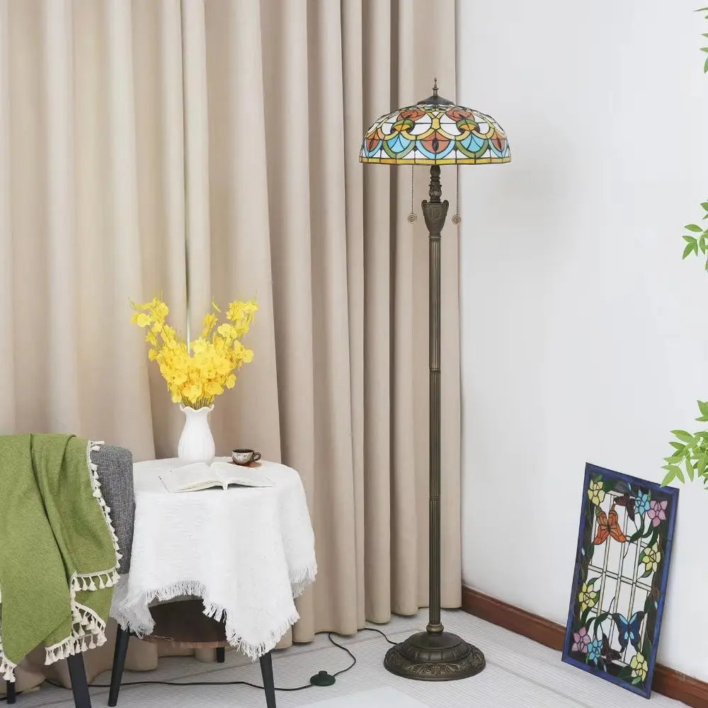 Dia40cm Tiffany Peach Heart Beads Lampshade Stained Glass Floor Lamp - CTL