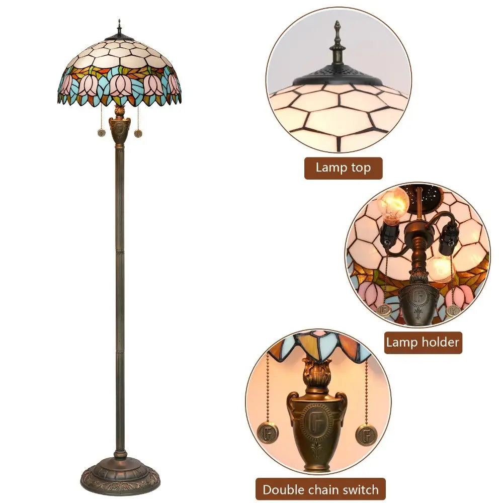 Dia40cm Pink Tulip Art Lampshade Tiffany Stained Glass Floor Lamp - CTL