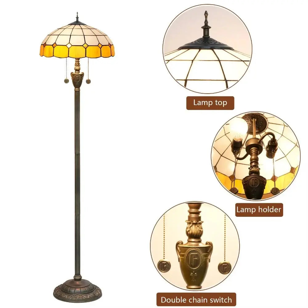 Dia40cm Yellow White Plaid Art Lampshade Tiffany Stained Glass Floor Lamp - CTL