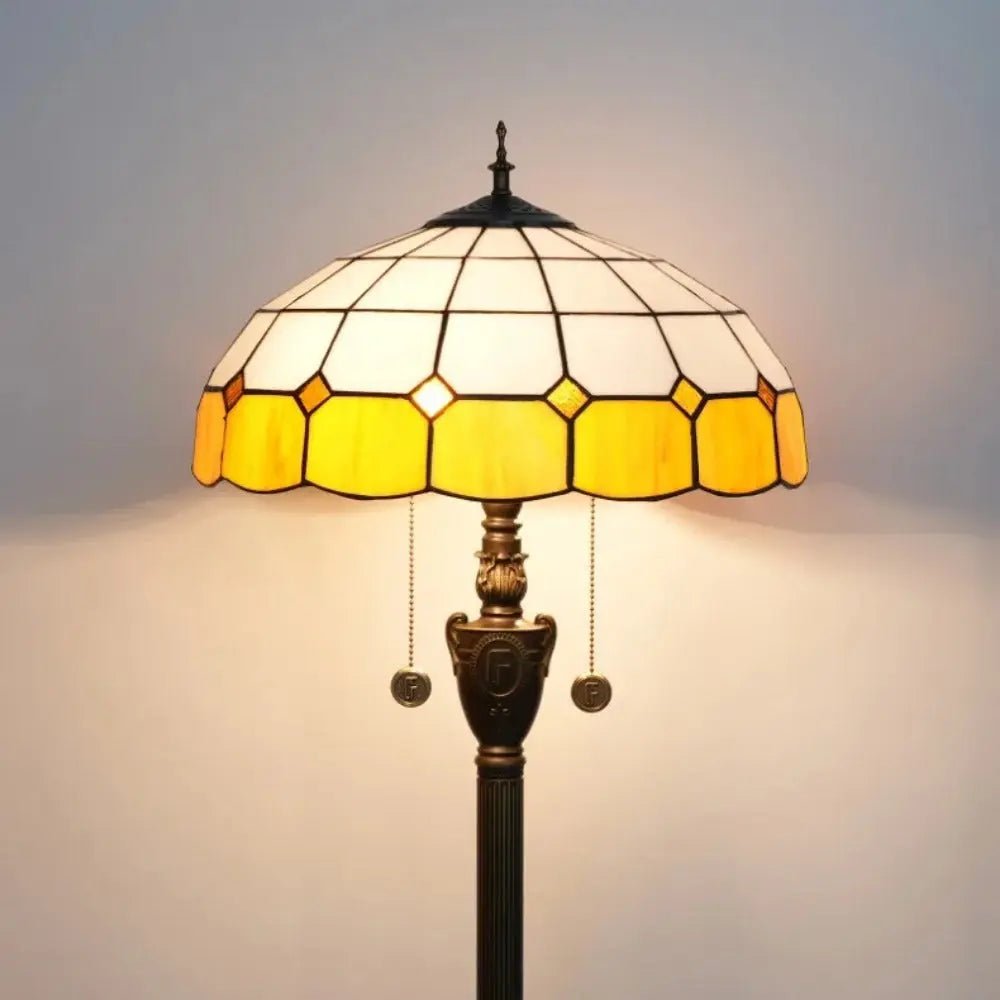 Dia40cm Yellow White Plaid Art Lampshade Tiffany Stained Glass Floor Lamp - CTL