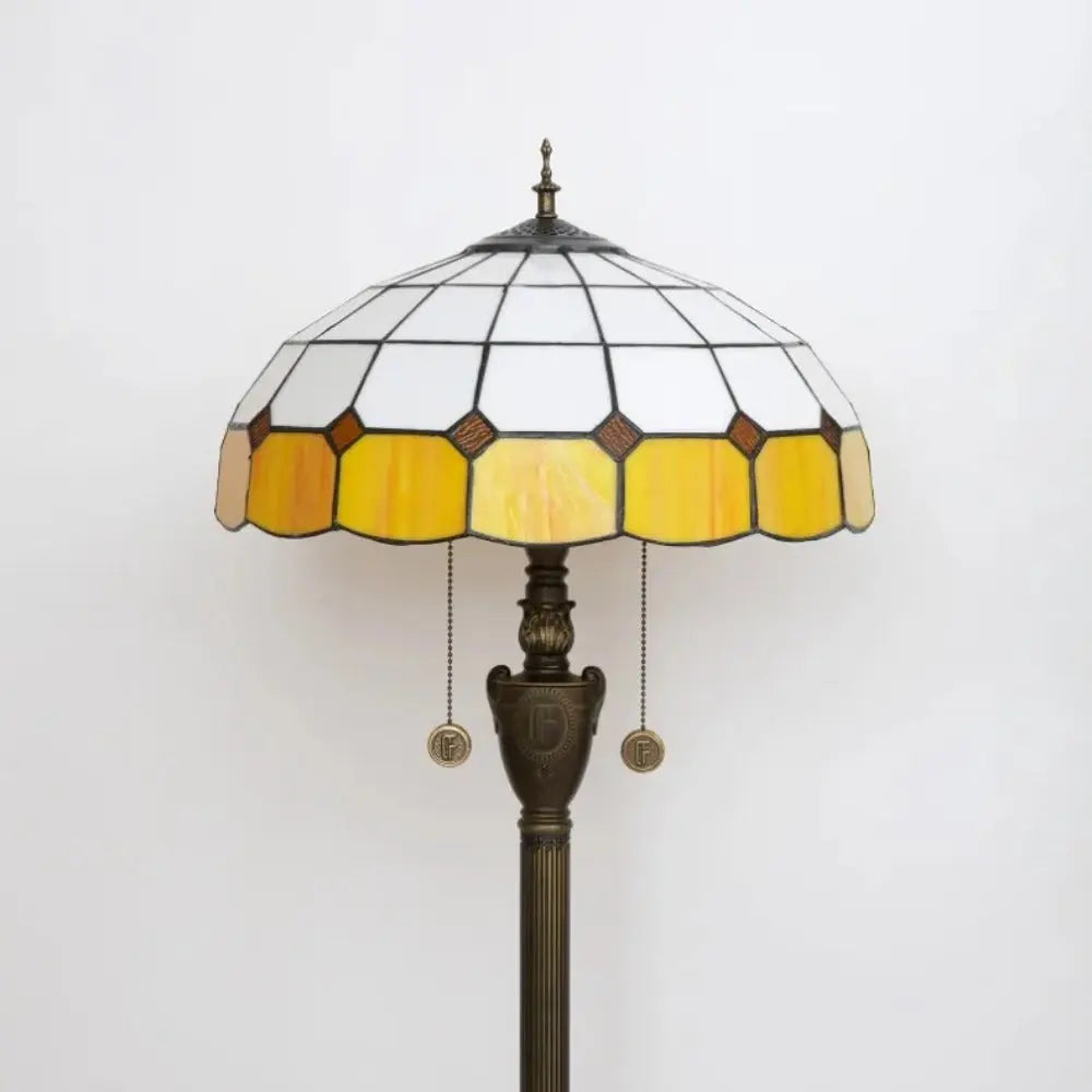 Dia40cm Yellow White Plaid Art Lampshade Tiffany Stained Glass Floor Lamp - CTL