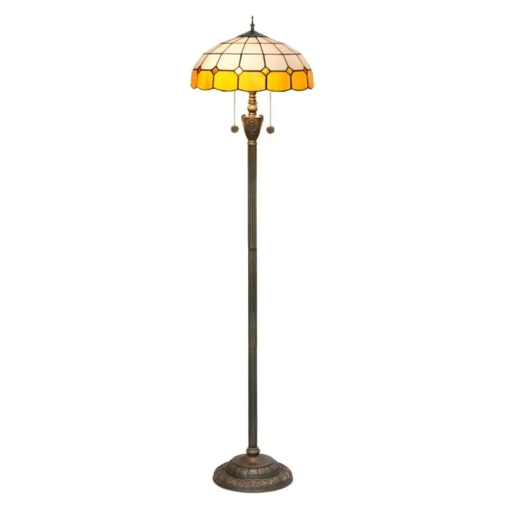 Dia40cm Yellow White Plaid Art Lampshade Tiffany Stained Glass Floor Lamp - CTL