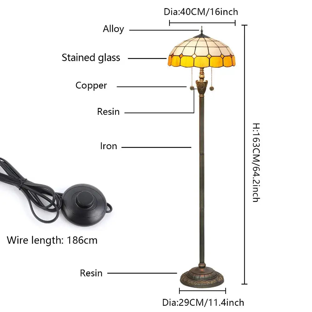 Dia40cm Yellow White Plaid Art Lampshade Tiffany Stained Glass Floor Lamp - CTL