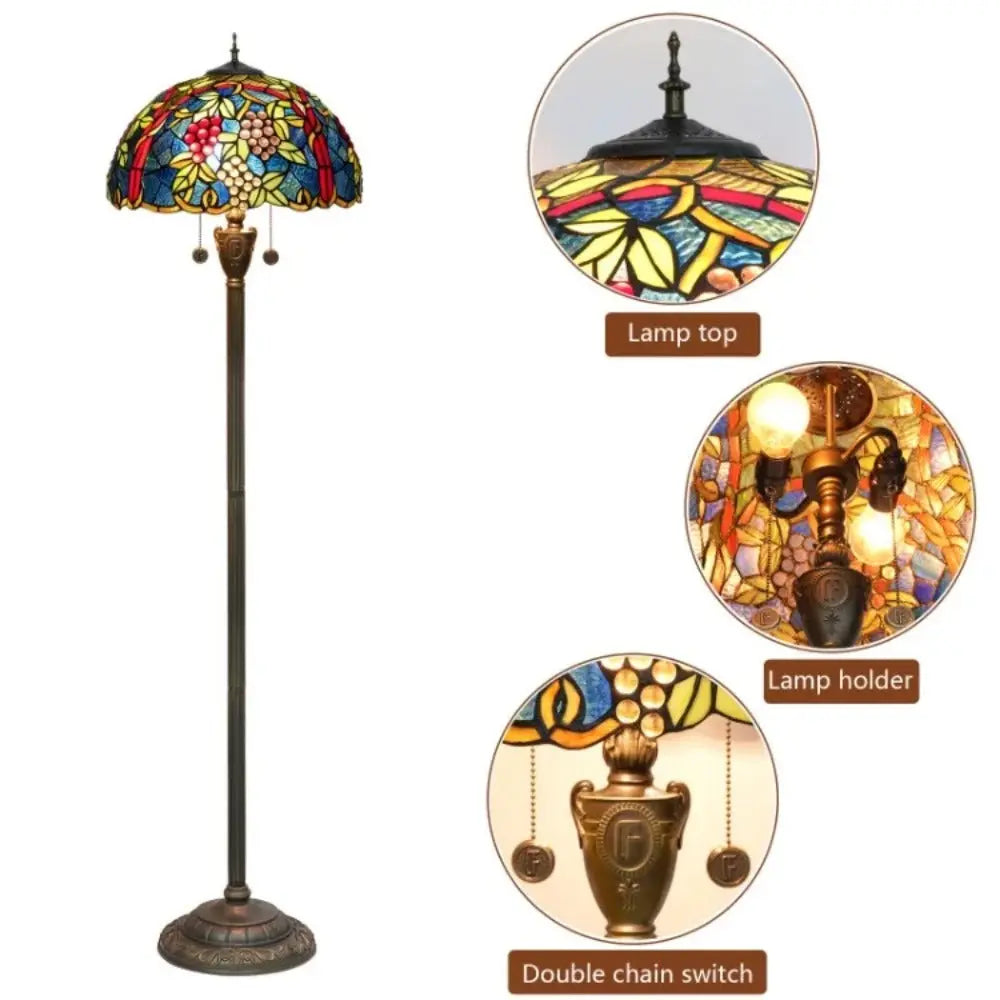 Dia43cm Stained Glass Grape Fruit Art Lampshade Tiffany Standing Floor Lamp - CTL
