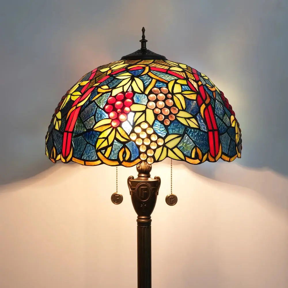 Dia43cm Stained Glass Grape Fruit Art Lampshade Tiffany Standing Floor Lamp - CTL