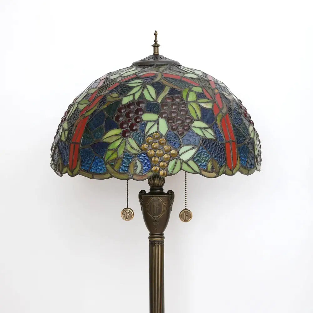 Dia43cm Stained Glass Grape Fruit Art Lampshade Tiffany Standing Floor Lamp - CTL